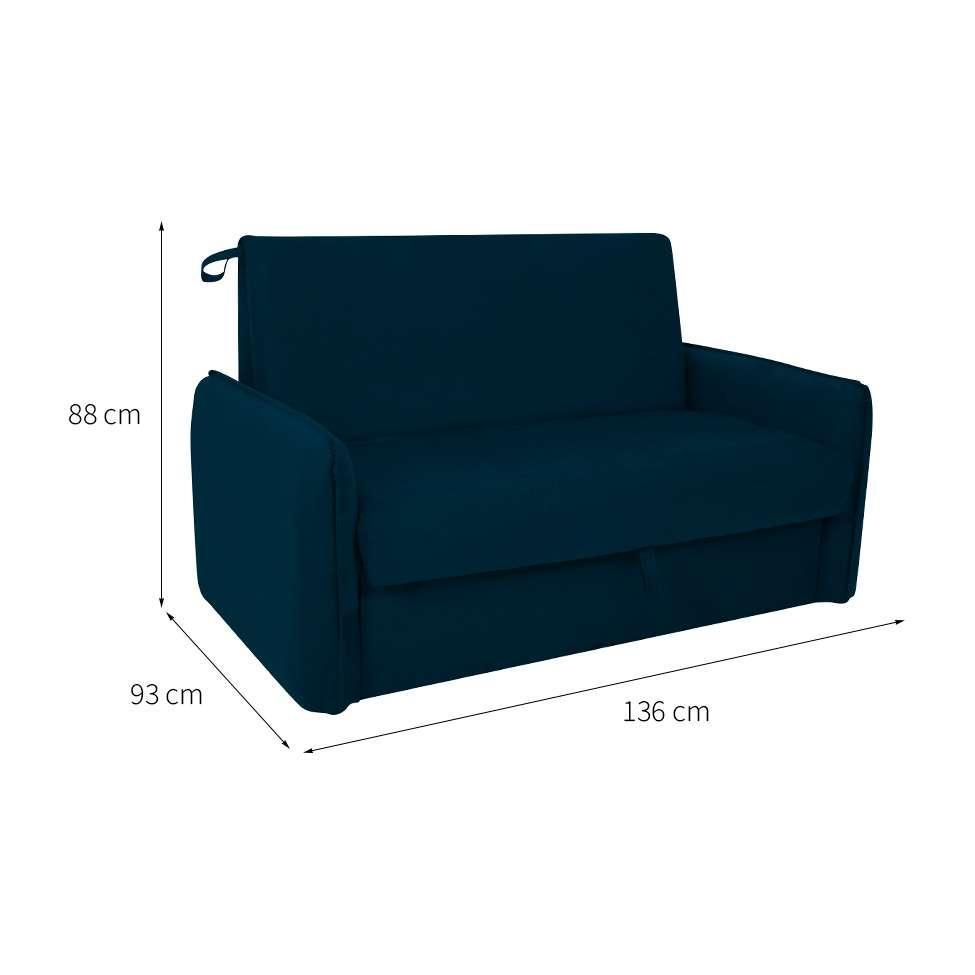 Sofá-Cama Casal com Baú 2 Lugares Zaia Suede Azul - 3