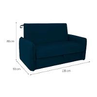 Sofá-Cama Casal com Baú 2 Lugares Zaia Suede Azul - 3