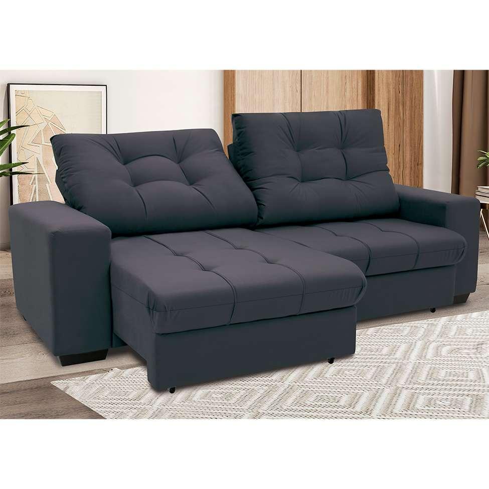 Sofá 3 Lugares Retrátil e Reclinável Biarritz Suede Grafite - 2