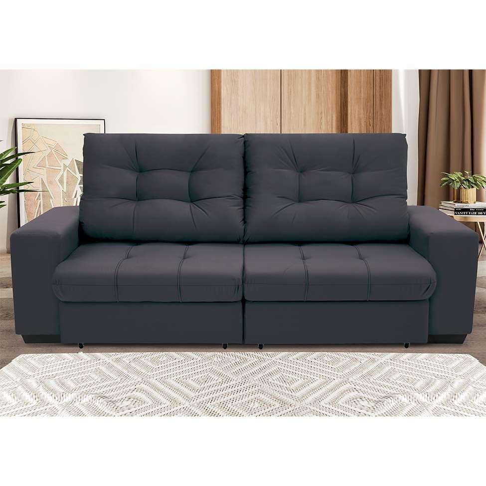 Sofá 3 Lugares Retrátil e Reclinável Biarritz Suede Grafite - 7