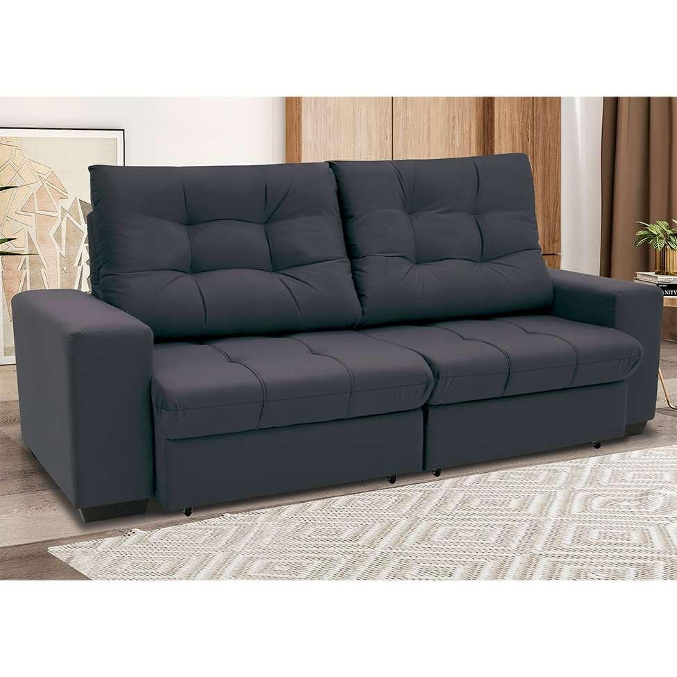 Sofá 3 Lugares Retrátil e Reclinável Biarritz Suede Grafite - 8