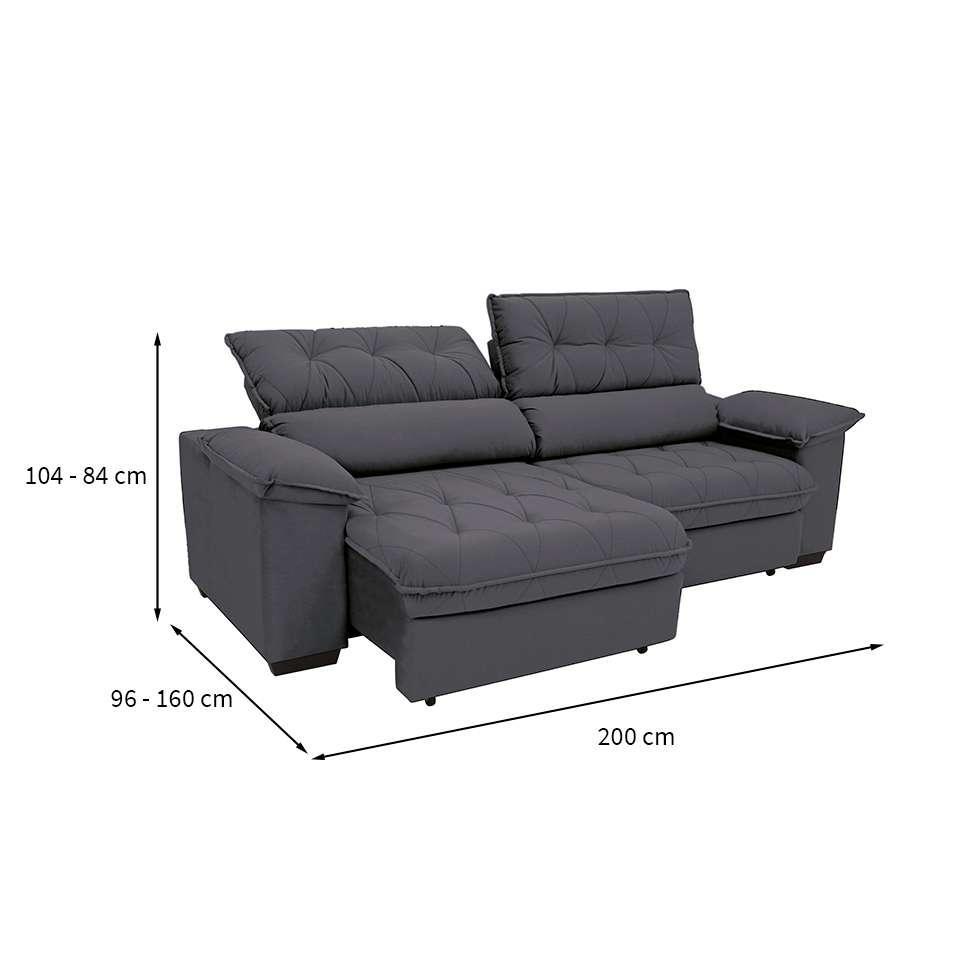 Sofá 3 Lugares Retrátil e Reclinável Piemont Suede Cinza 200 cm - 3
