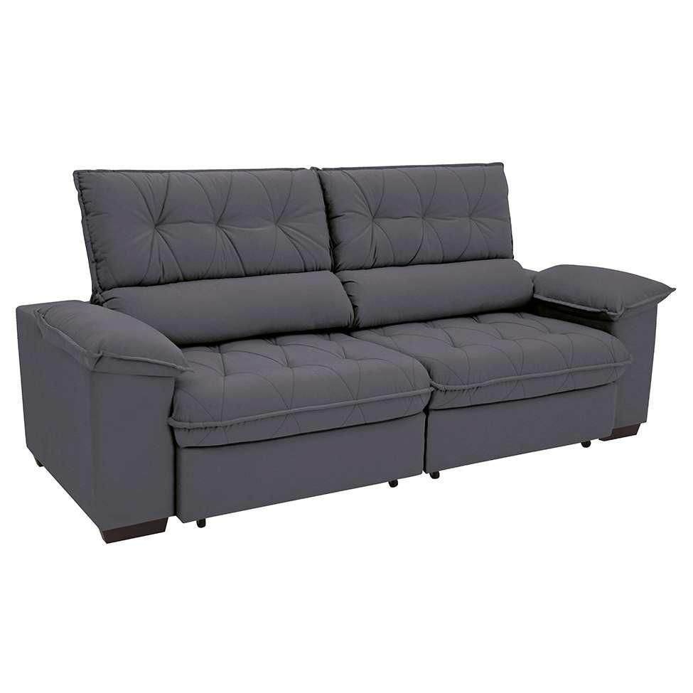 Sofá 3 Lugares Retrátil e Reclinável Piemont Suede Cinza 200 cm - 6
