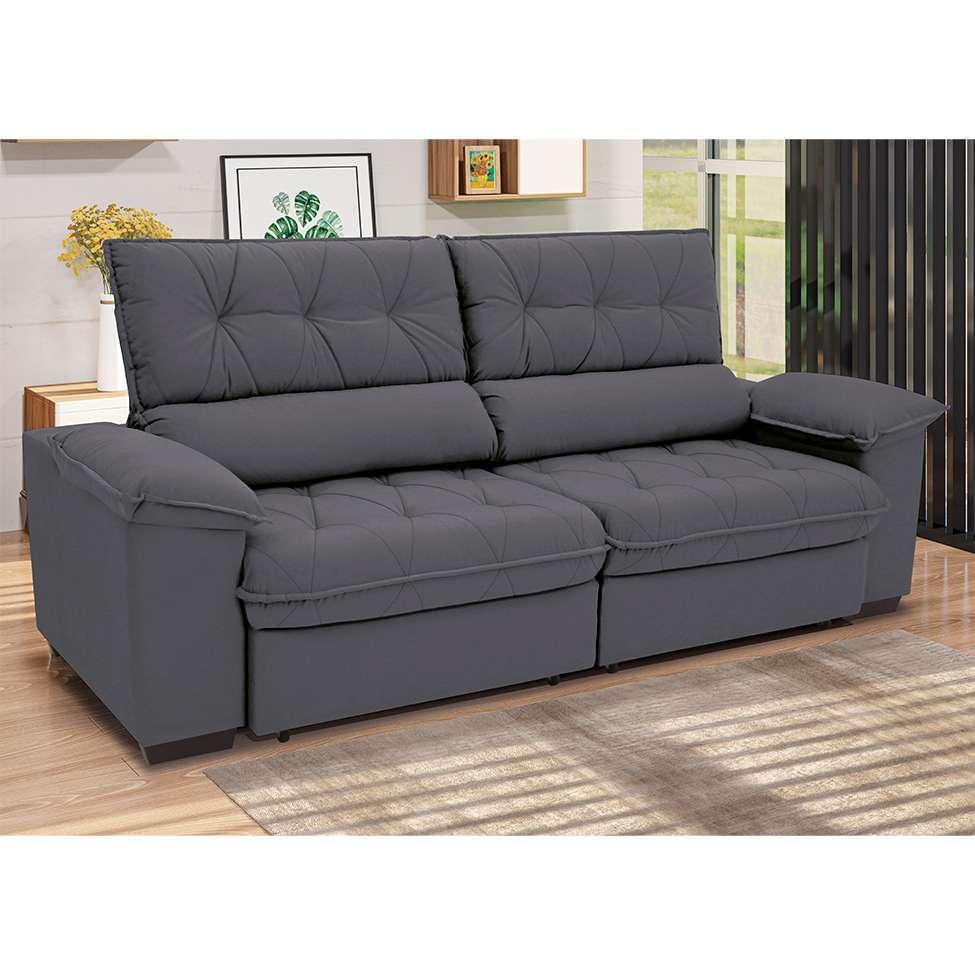 Sofá 3 Lugares Retrátil e Reclinável Piemont Suede Cinza 200 cm - 7