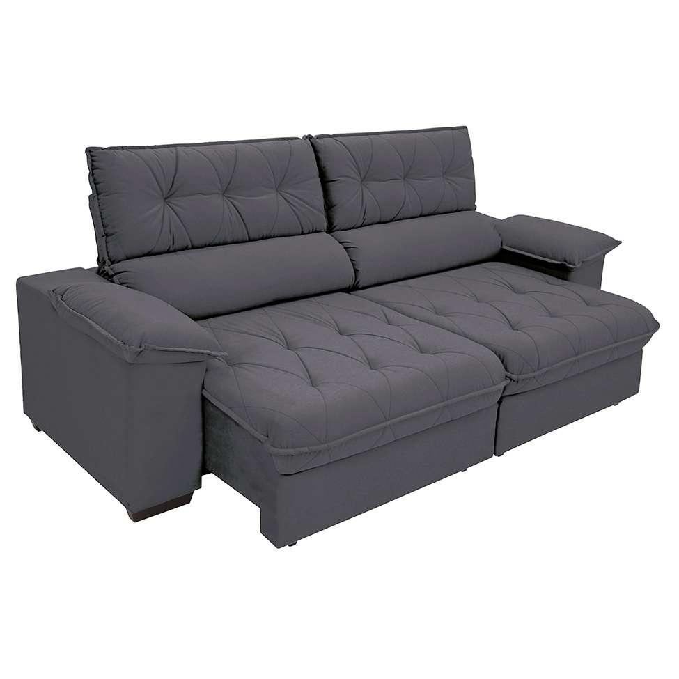 Sofá 3 Lugares Retrátil e Reclinável Piemont Suede Cinza 200 cm - 8