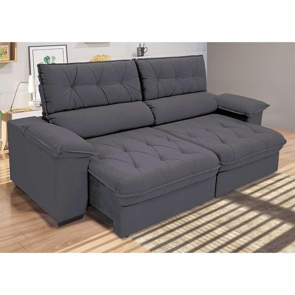 Sofá 3 Lugares Retrátil e Reclinável Piemont Suede Cinza 200 cm - 9