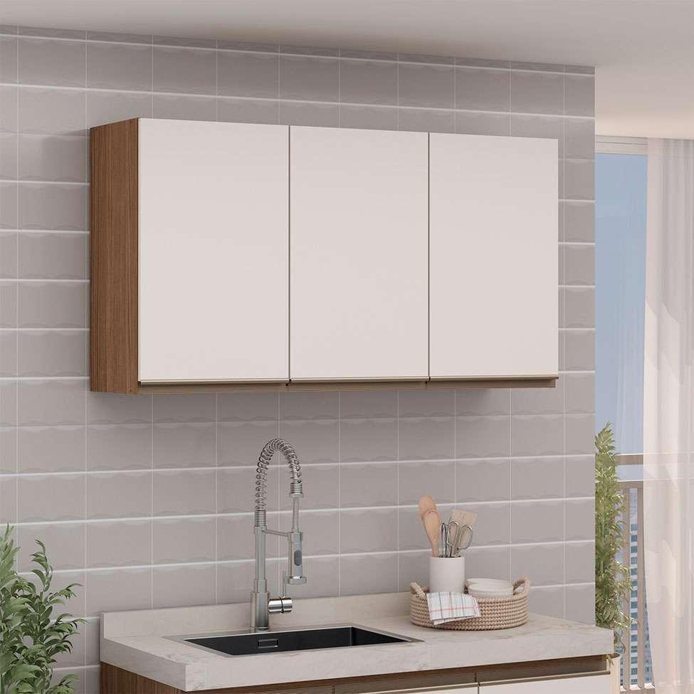 Armário Aéreo Conecta 3 PT Ébano e Off White - 1