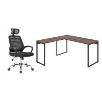 Conjunto de Mesa Kuadra Nogal 150 cm com Cadeira de Escritório Diretor Giratória Light Preta - 1