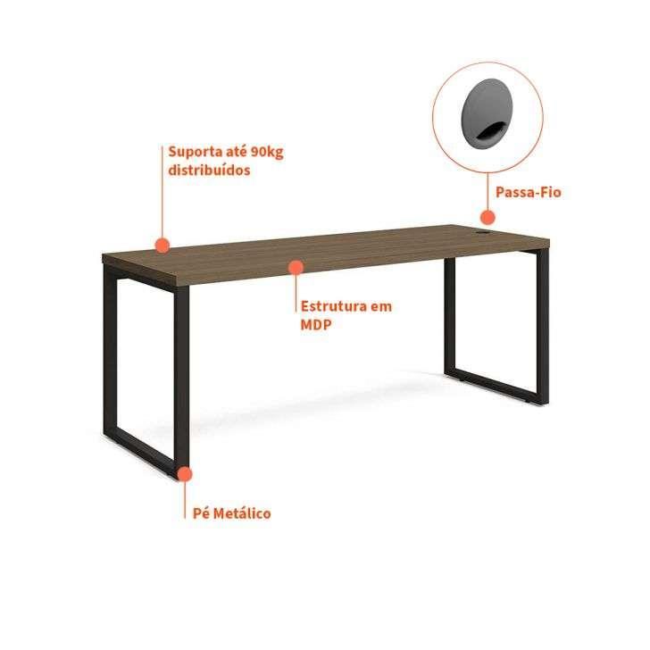 Conjunto de Mesa Munique Carvalho 190 cm com Cadeira de Escritório Diretor Giratória Light Preta - 5