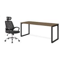 Conjunto de Mesa Munique Carvalho 190 cm com Cadeira de Escritório Diretor Giratória Light Preta - 1