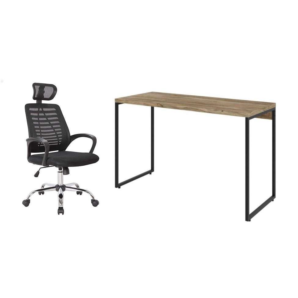 Conjunto de Mesa Studio Carvalho 120 cm com Cadeira de Escritório Diretor Giratória Light Preta - 1