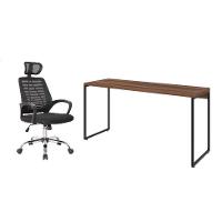 Conjunto de Mesa Studio Nogal 150 cm com Cadeira de Escritório Diretor Giratória Light Preta - 1