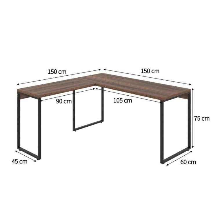 Conjunto de Mesa Kuadra Nogal 150 cm com Cadeira de Escritório Presidente Giratória com Relax Clark Preta e Dourada - 3
