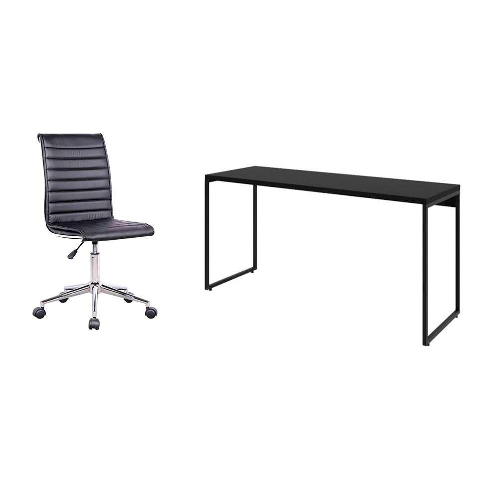 Conjunto de Mesa Studio 150 cm com Cadeira de Escritório Secretária Giratória Marilyn Preta - 1