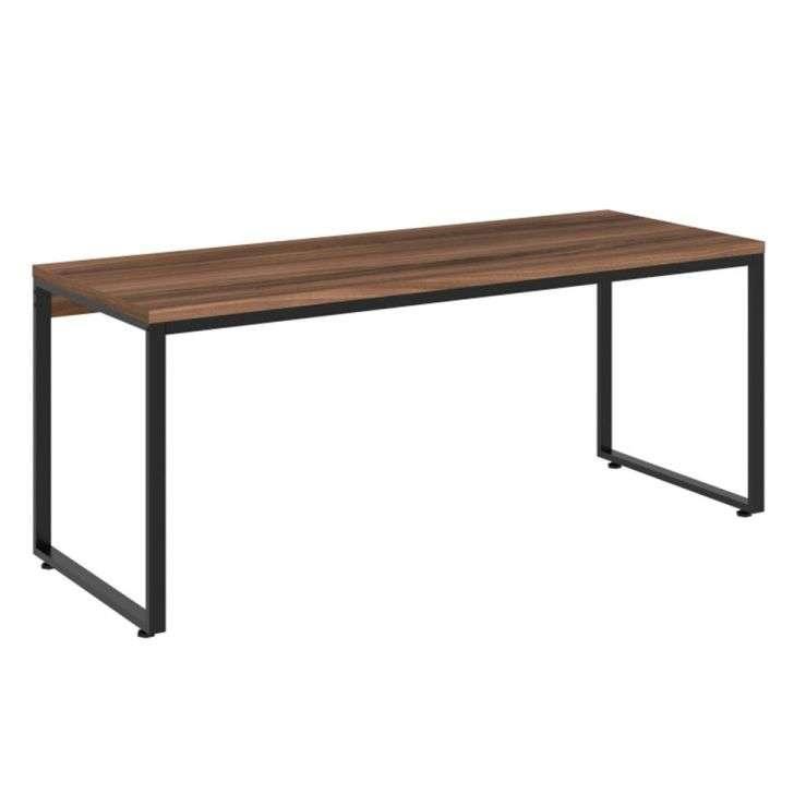 Conjunto de Mesa Kuadra Nogal com Cadeira de Escritório Presidente Giratória com Relax Clark Preta e Dourada - 4