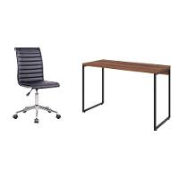 Conjunto de Mesa Studio Nogal 120 cm com Cadeira de Escritório Secretária Giratória Marilyn Preta - 1