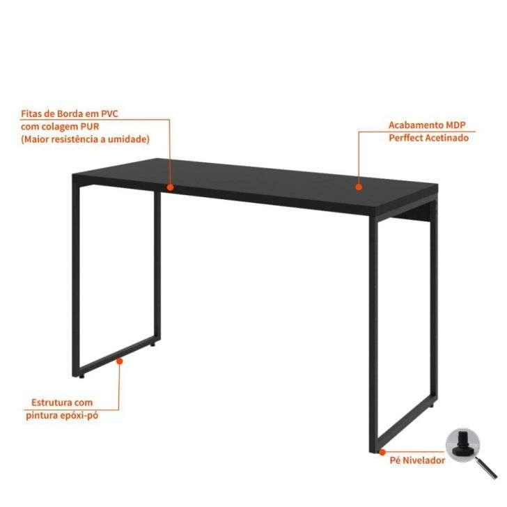 Conjunto de Mesa Studio 120 cm com Cadeira de Escritório Presidente Giratória com Relax Clark Preta e Dourada - 4