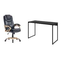 Conjunto de Mesa Studio 120 cm com Cadeira de Escritório Presidente Giratória com Relax Clark Preta e Dourada - 1