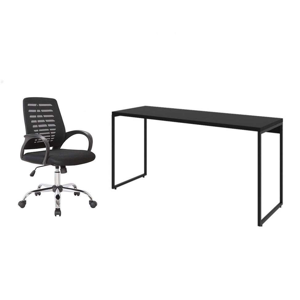 Conjunto de Mesa Studio 150 cm com Cadeira de Escritório Secretária Giratória Light Preta - 1