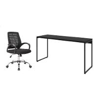 Conjunto de Mesa Studio 150 cm com Cadeira de Escritório Secretária Giratória Light Preta - 1