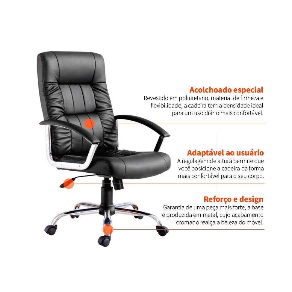 Conjunto de Mesa Kuadra Nogal com Cadeira de Escritório Presidente Giratória com Relax Office Plus Preta - 5