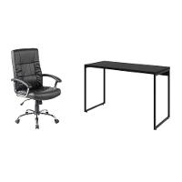 Conjunto de Mesa Studio 120 cm com Cadeira de Escritório Presidente Giratória com Relax Office Plus Preta - 1