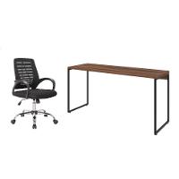 Conjunto de Mesa Studio Nogal 150 cm com Cadeira de Escritório Secretária Giratória Light Preta - 1