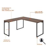 Conjunto de Mesa Kuadra Nogal 150 cm com Cadeira de Escritório Secretária Giratória Light Preta - 5
