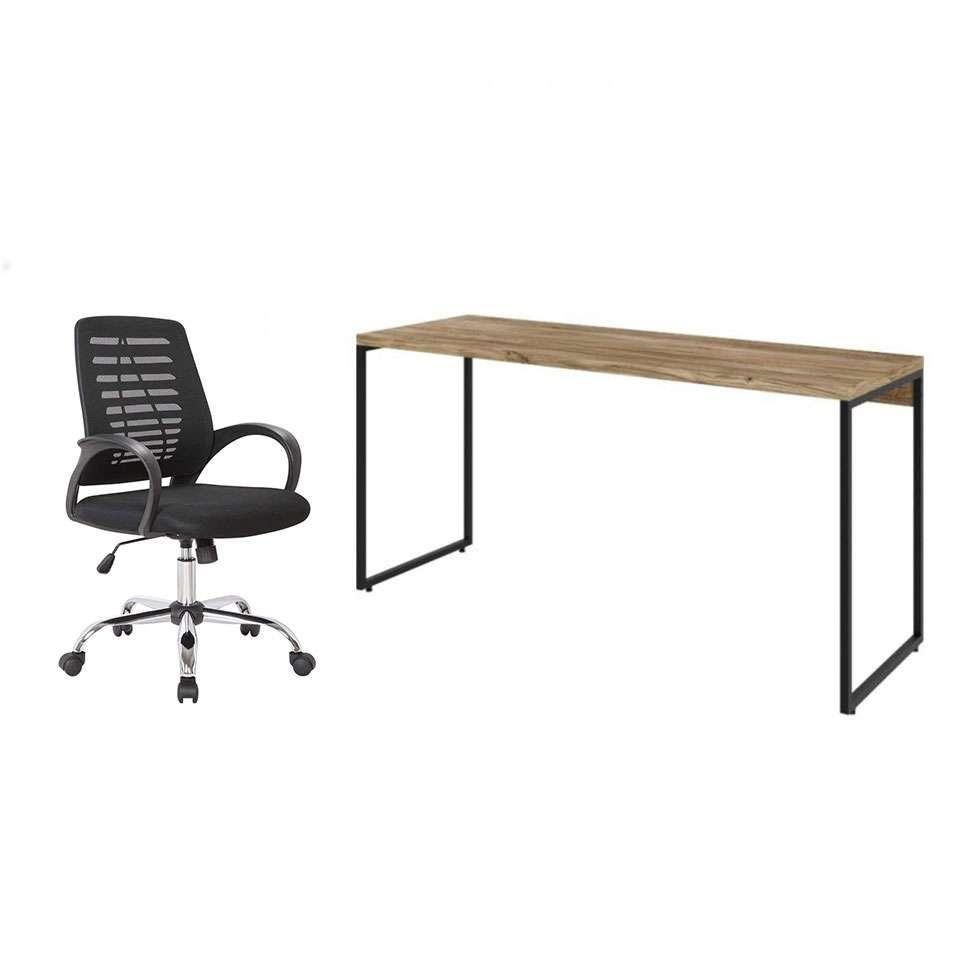 Conjunto de Mesa Studio Carvalho 150 cm com Cadeira de Escritório Secretária Giratória Light Preta - 1