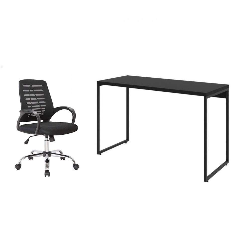 Conjunto de Mesa Studio 120 cm com Cadeira de Escritório Secretária Giratória Light Preta - 1