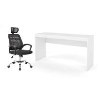 Conjunto de Mesa Marselha Branca com Cadeira de Escritório Diretor Giratória Light Preta - 1