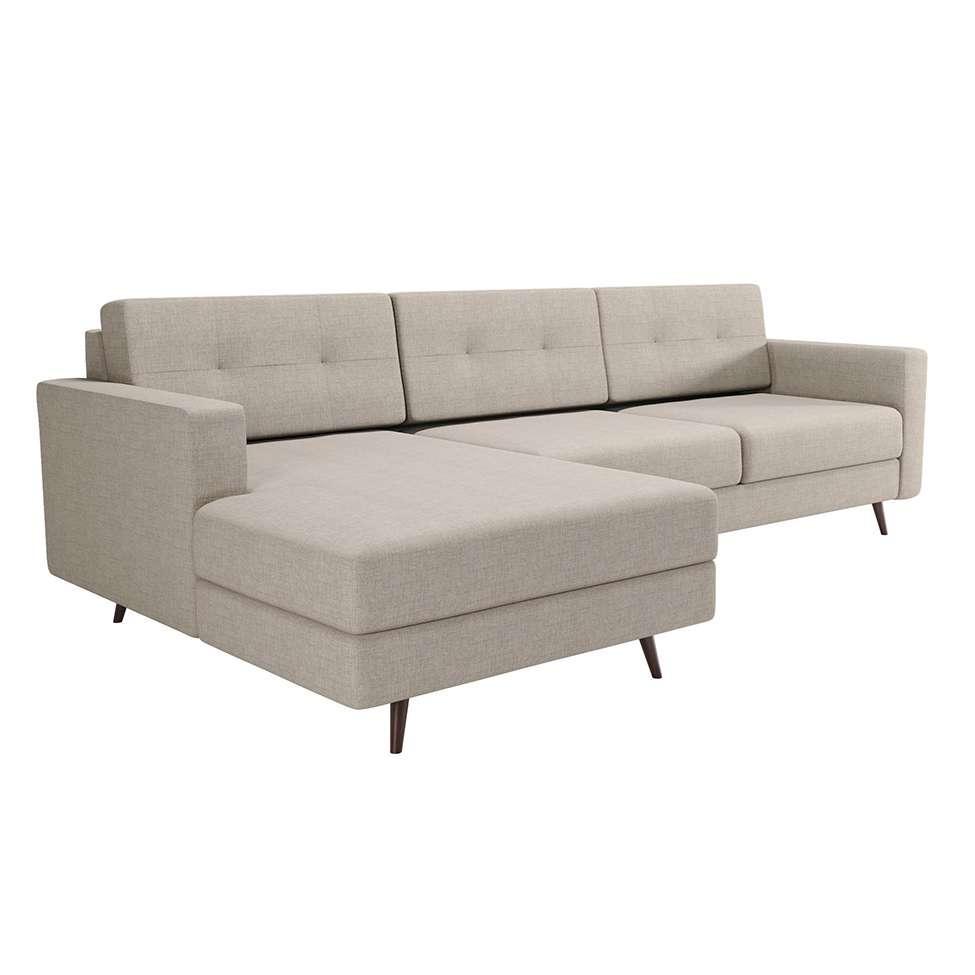 Sofá 3 Lugares Living com Chaise Esquerdo Pé Palito Linho Cotton Cru - 2