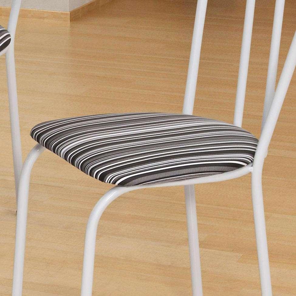 Conjunto de Mesa com 4 Cadeiras Thais Branco, Listrado Branco e Preto - 4