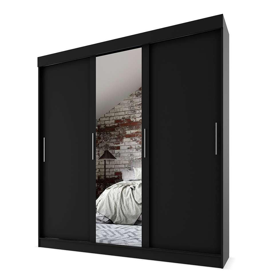Guarda-Roupa Casal com Espelho Paris 3 PT 2 GV Preto - 2