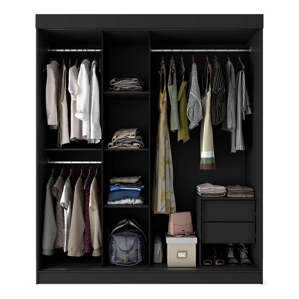 Guarda-Roupa Casal com Espelho Paris 3 PT 2 GV Preto - 4