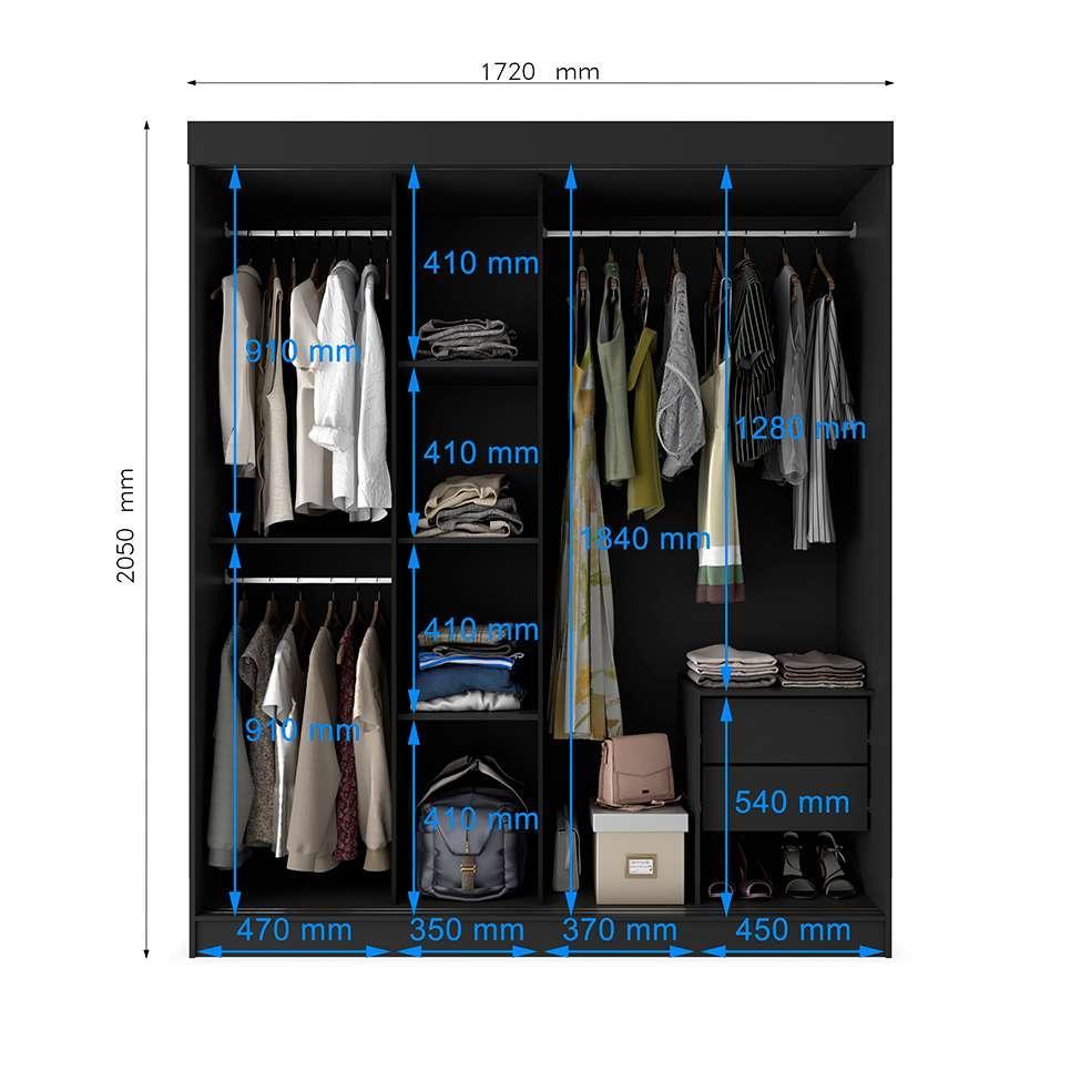 Guarda-Roupa Casal com Espelho Paris 3 PT 2 GV Preto - 7