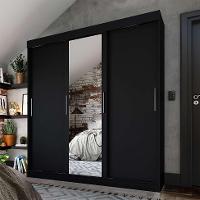 Guarda-Roupa Casal com Espelho Paris 3 PT 2 GV Preto - 1