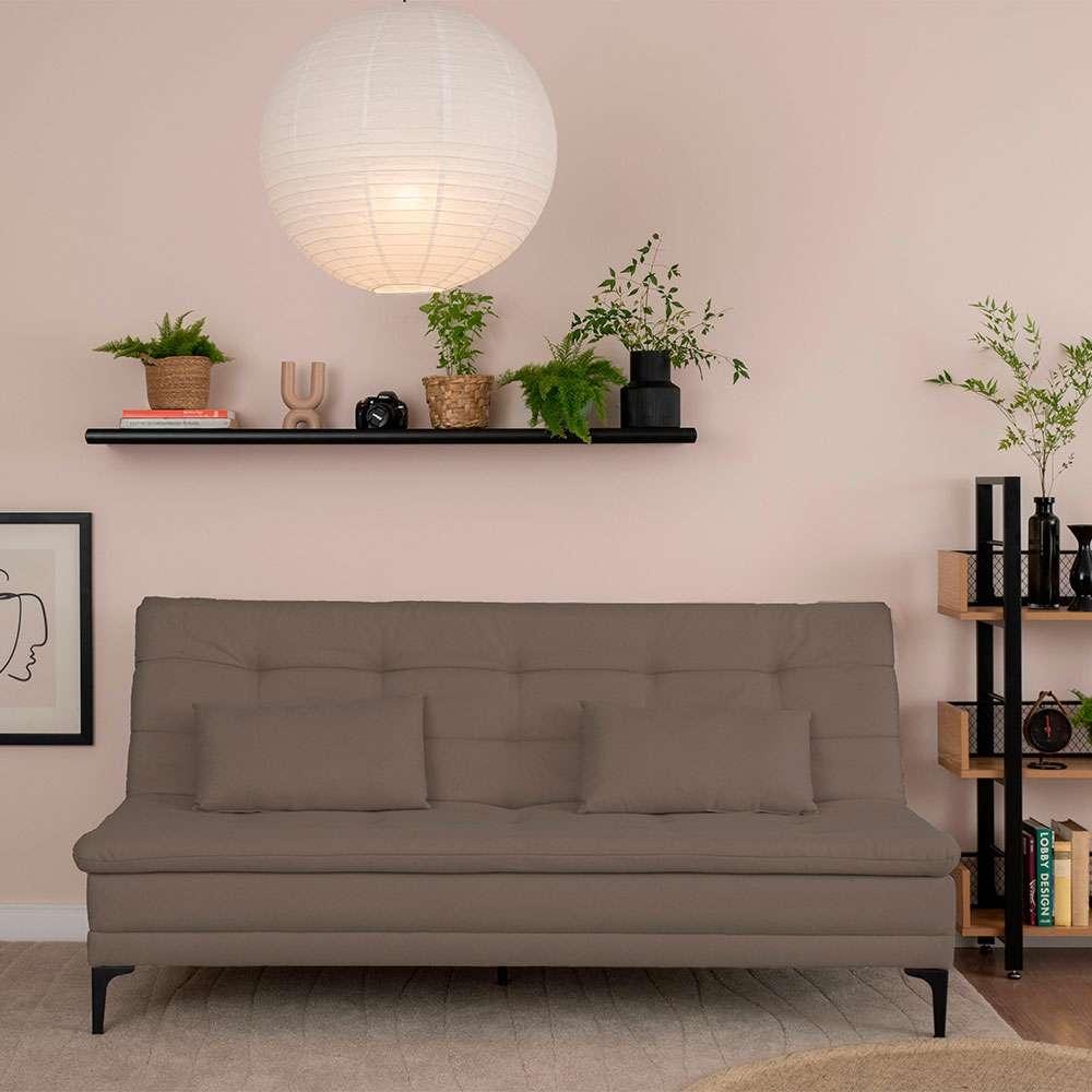 Sofá-Cama Casal 3 Lugares Prince Linho Marrom - 1