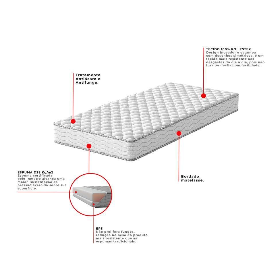Cama Box com Colchão Solteiro Howie Espuma D28 (17x88x188) Branco e Cinza - 4