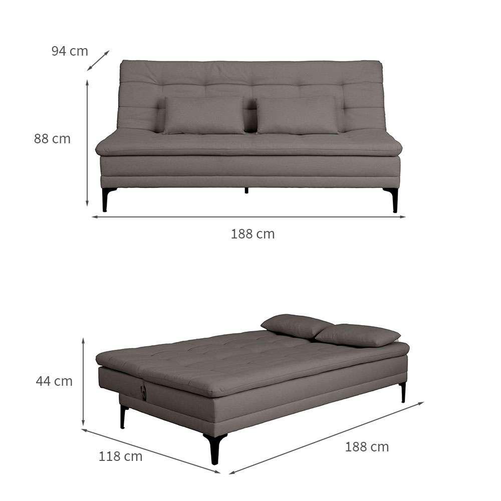 Sofá-Cama Casal 3 Lugares Prince Linho Cinza - 3