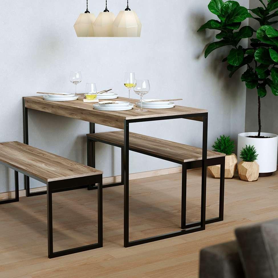 Mesa de Jantar Retangular Industrial com Tampo MDP UrbnFlex Preta e Mel 132 cm - 2