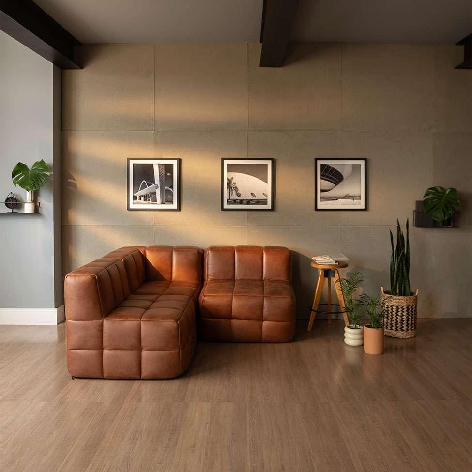 Sofá Guldi Popup com 2 Módulos Centrais e Canto Corino Caramelo - 1