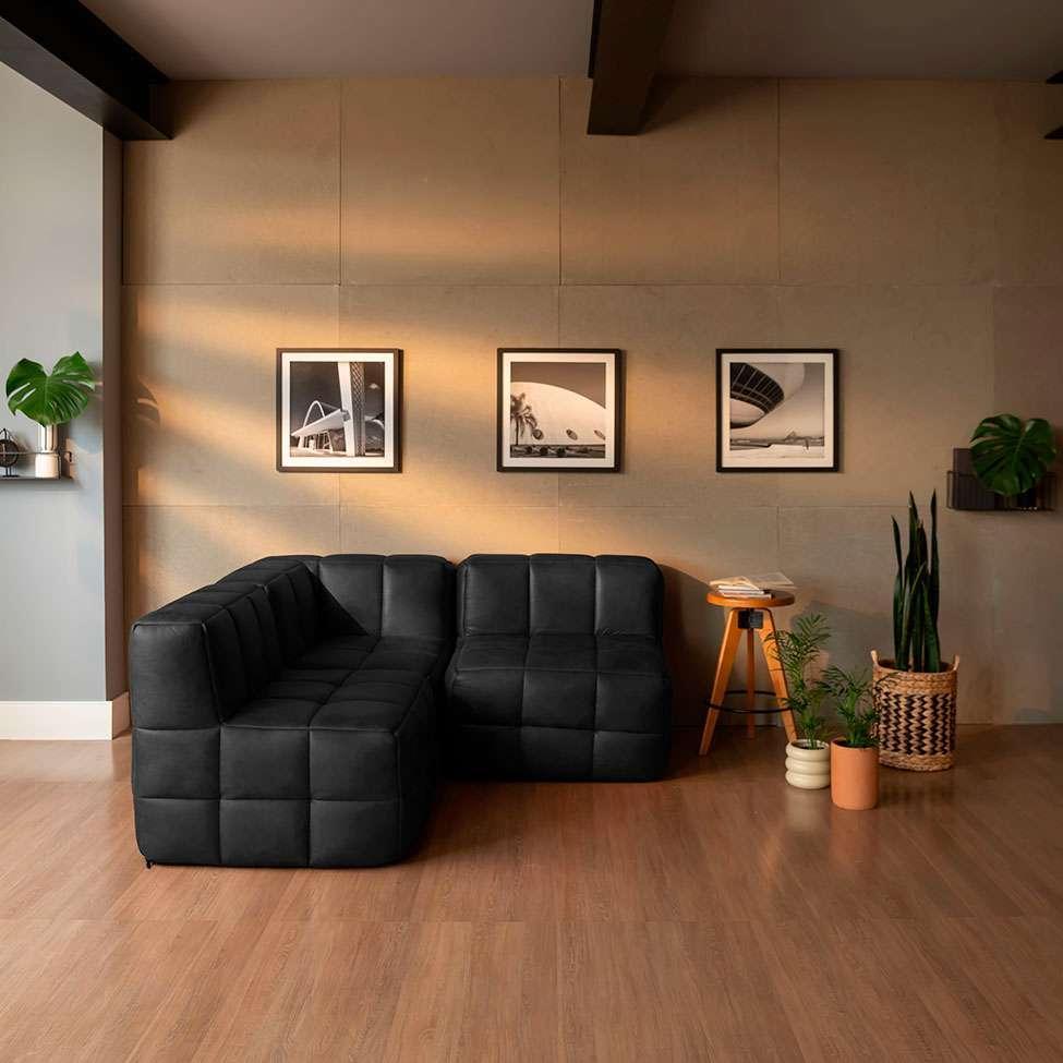 Sofá Guldi Popup com 2 Módulos Centrais e Canto Corino Preto - 1