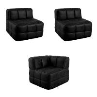 Sofá Guldi Popup com 2 Módulos Centrais e Canto Corino Preto