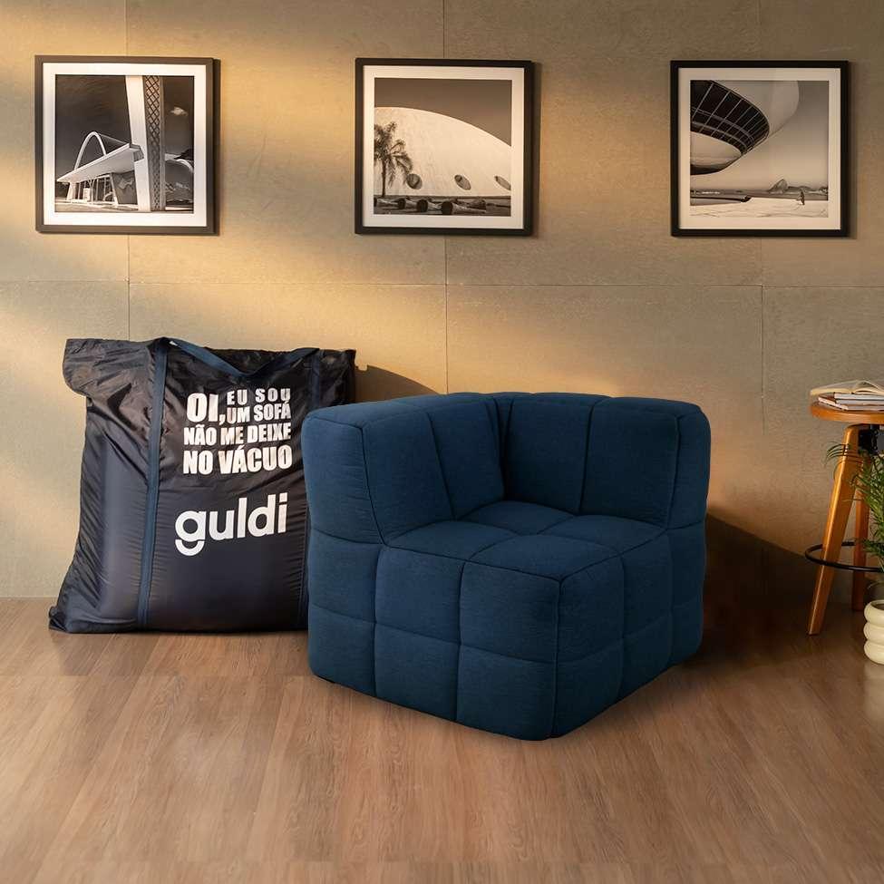 Sofá Guldi Popup com Módulo Canto Central e Puff Linho Azul - 2