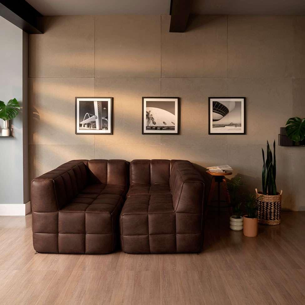 Sofá Guldi Popup com 2 Módulos Canto e 2 Centrais Corino Café - 1