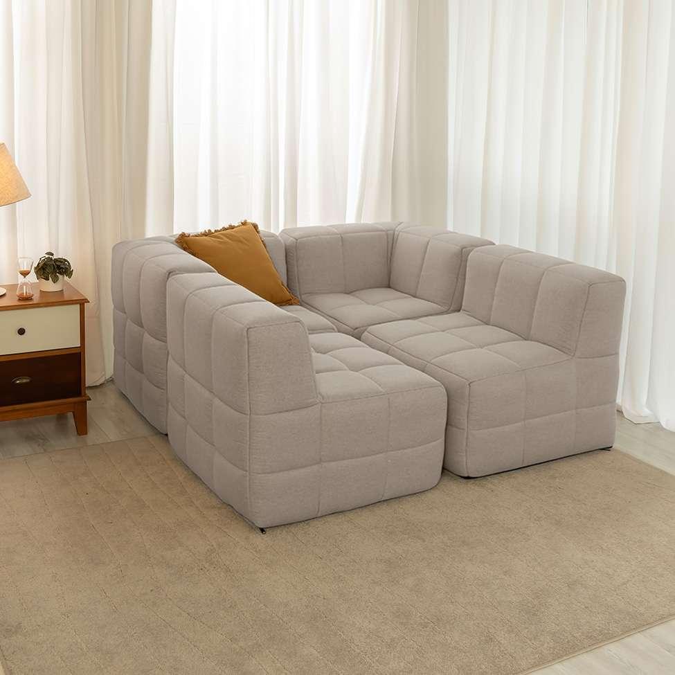 Sofá Guldi Popup com 2 Módulos Canto e 2 Centrais Linho Cru - 1