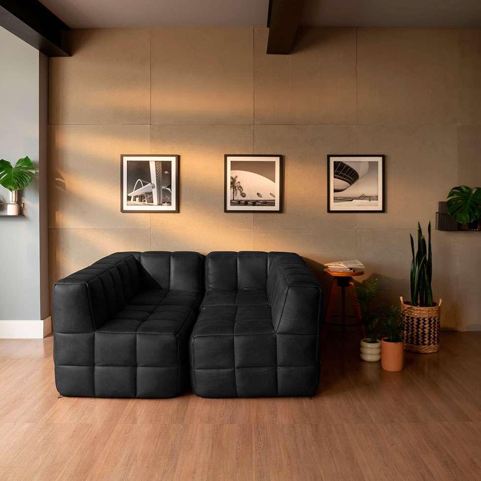 Sofá Guldi Popup com 2 Módulos Canto e 2 Centrais Corino Preto - 1