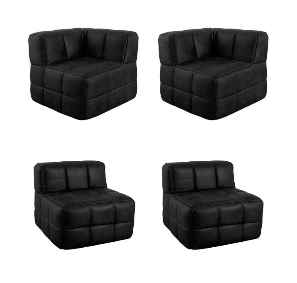 Sofá Guldi Popup com 2 Módulos Canto e 2 Centrais Corino Preto - 4