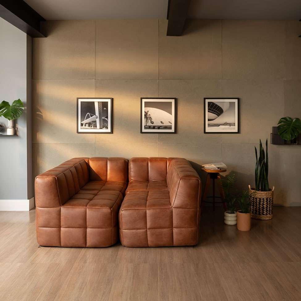 Sofá Guldi Popup com 2 Módulos Canto e 2 Centrais Corino Caramelo - 1